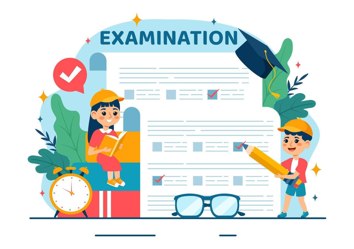 examination-paper-illustration-with-online-exam-form-papers-answers-survey-or-internet-quiz-in-flat-kids-cartoon-background-design-vector