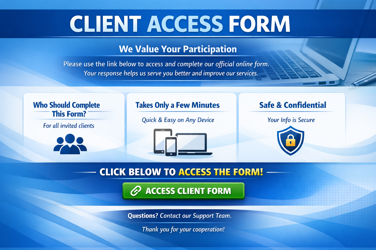 Client access form promotion flyer